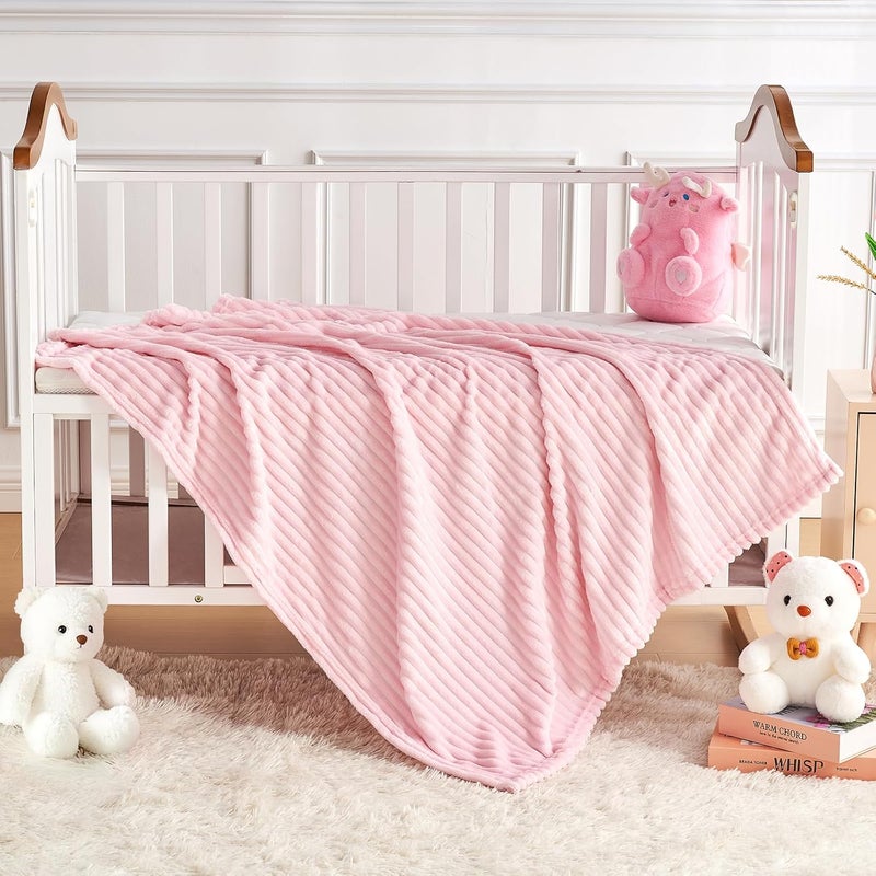 Eonkasp Soft Fleece Baby Blanket Ultra Cozy Pink Baby Blankets for Girls Warm and Lightweight Infant Toddler Newborn Receiving Gift with Reversible Stripes for Crib Stroller, 30x40 Inch, Light Pink - Image 5